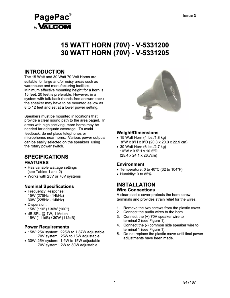 Page n°1 - Manuel utilisateur Valcom V-5331001