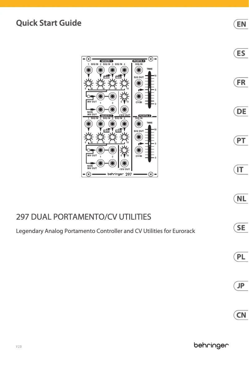 Page 1 de la notice Guide de démarrage rapide Behringer 297 Dual Portamento/CV Utilities