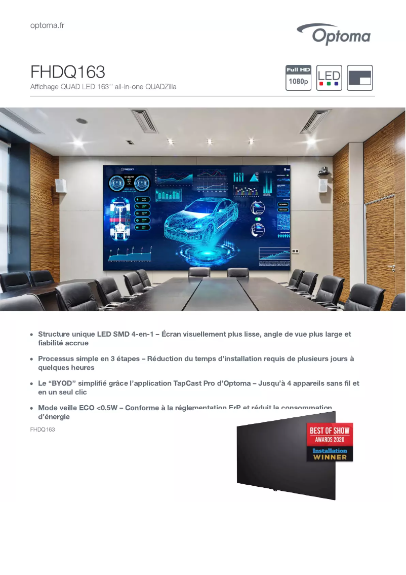 Page 1 de la notice Fiche technique Optoma FHDQ163