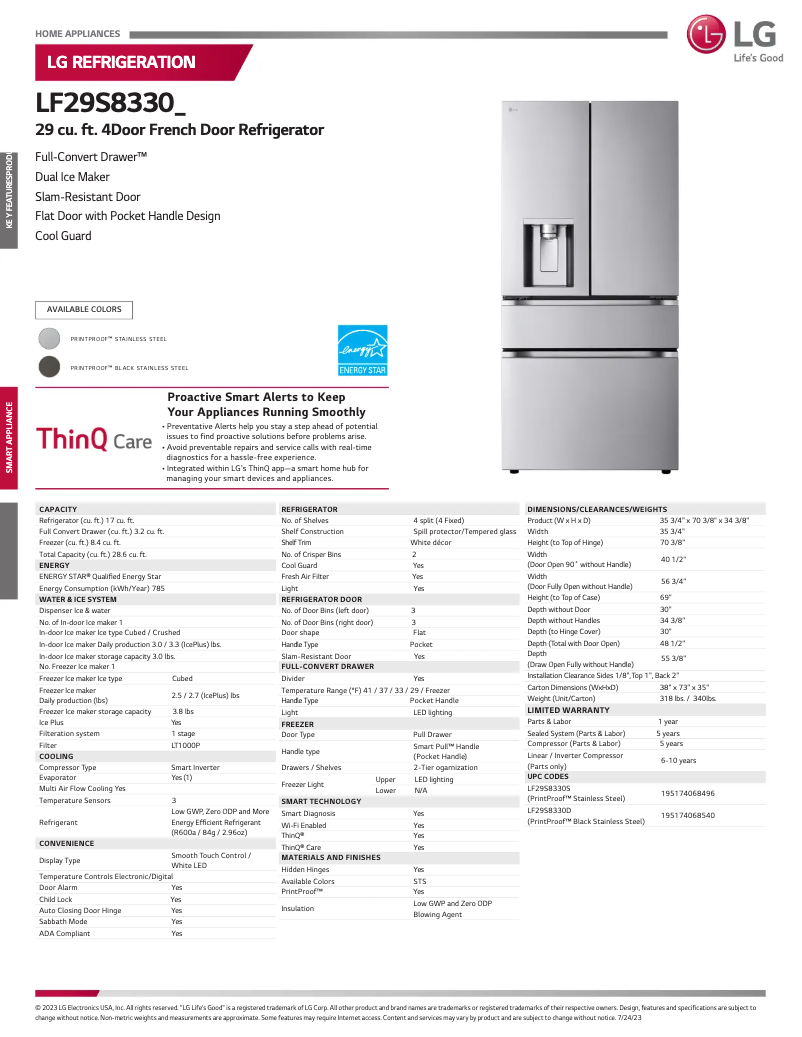 Page 1 de la notice Fiche technique LG LF29S8330D