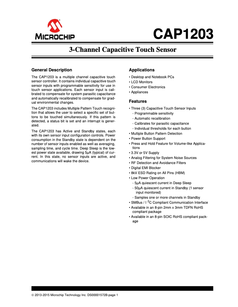 Page 1 de la notice Manuel utilisateur Microchip CAP1203