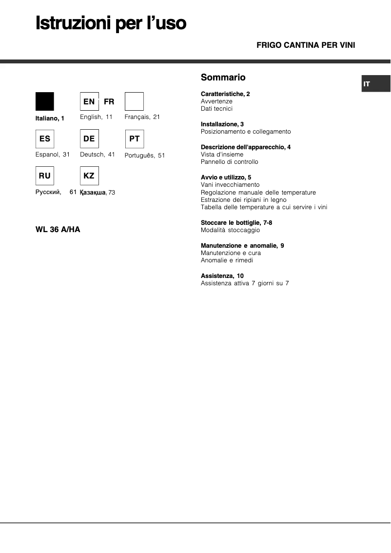 Page n°1 - Manuel utilisateur Hotpoint WL 36 A/HA