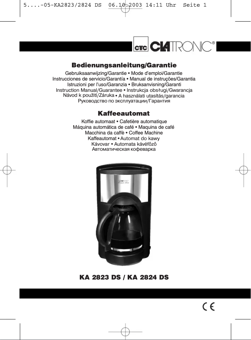 Page 1 de la notice Manuel utilisateur Clatronic KA 2824 DS