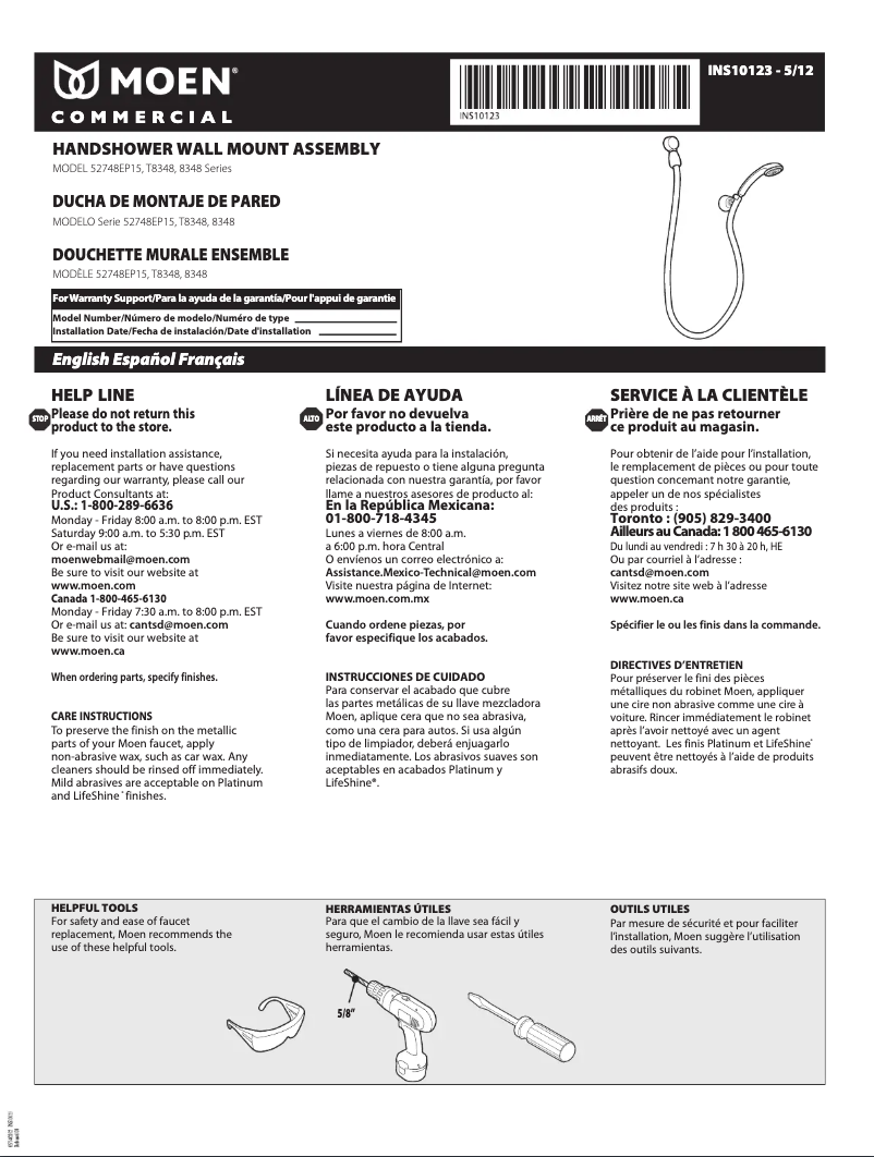 Page n°1 - Manuel utilisateur Moen 52748EP15