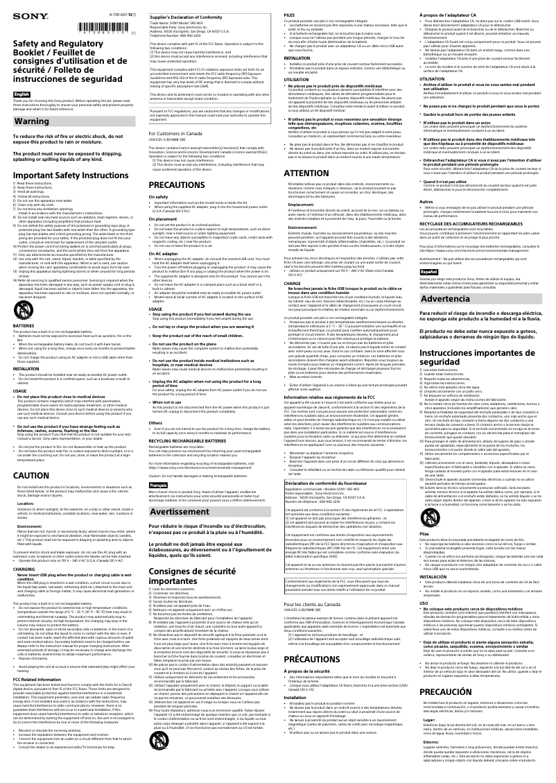 Image de la première page du manuel de l'appareil SRS-WS1