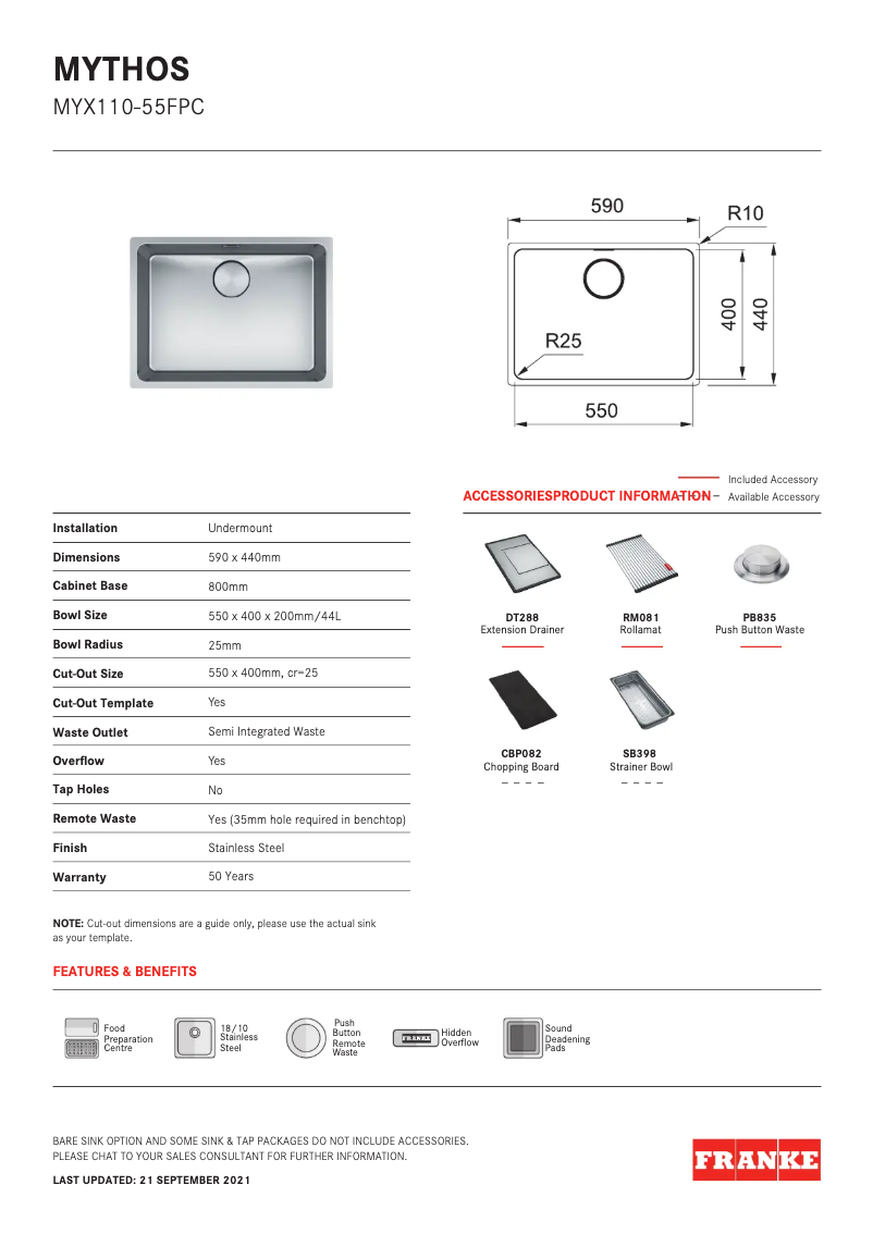 Página 1 del manual Manual de usuario Franke Mythos MYX110-55FPC