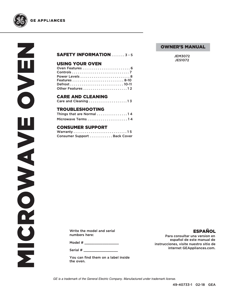Page 1 de la notice Manuel utilisateur GE JES1657SMSS