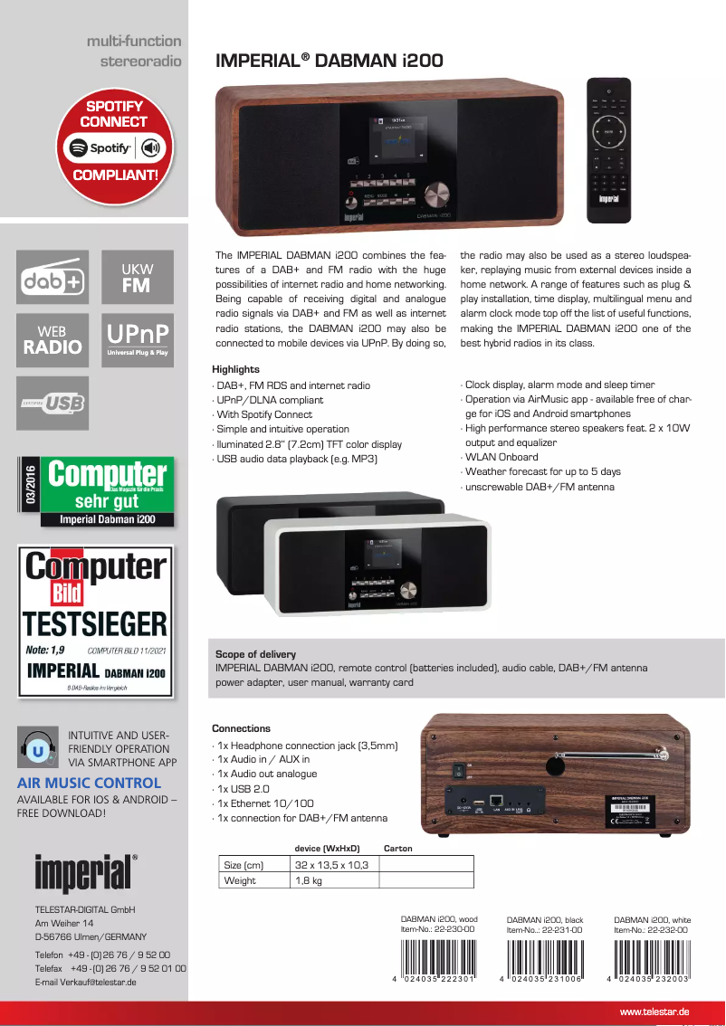 Image de la première page du manuel de l'appareil Dabman i200