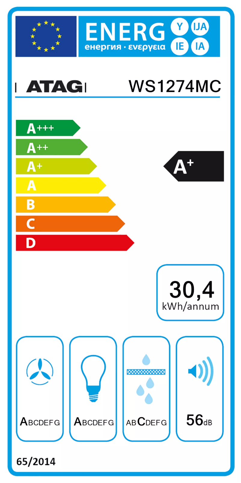 Page 1 de la notice Label énergétique Atag WS1274MC