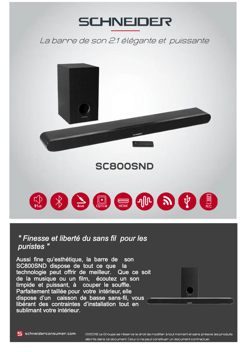 Page 1 de la notice Fiche technique Schneider SC800SND