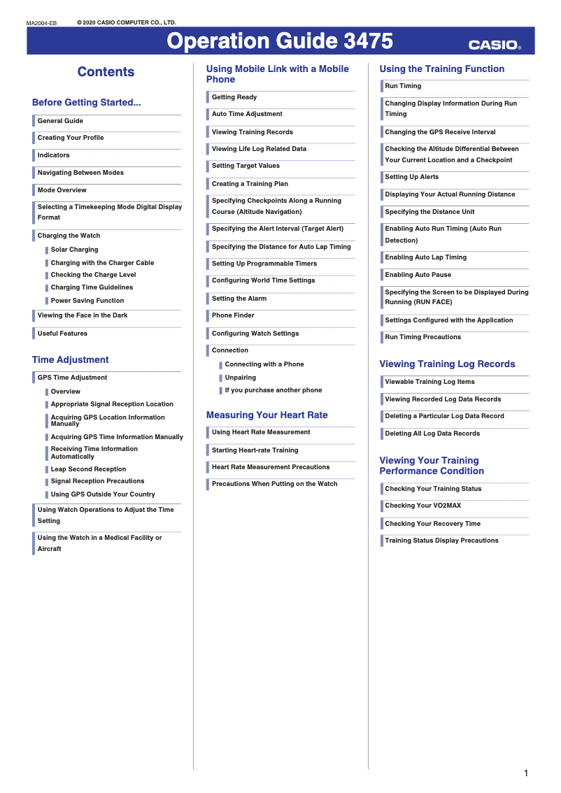 Page 1 de la notice Manuel utilisateur Casio G-Shock GBD-H1000-8ER