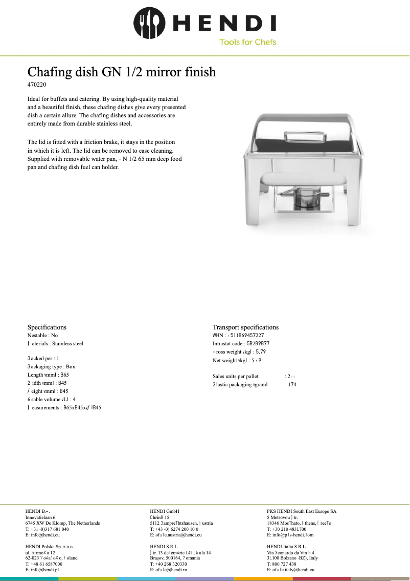 Page n°1 - Fiche technique Hendi 470220