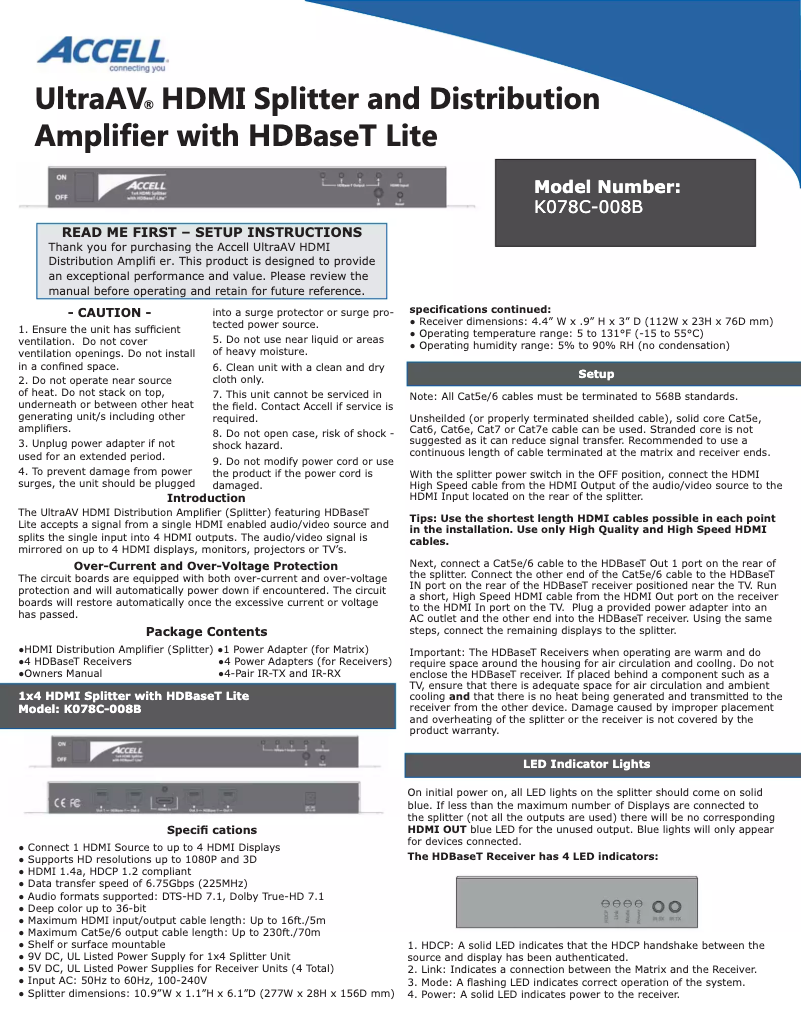 Page 1 de la notice Manuel utilisateur Accell UltraAV K078C-008B