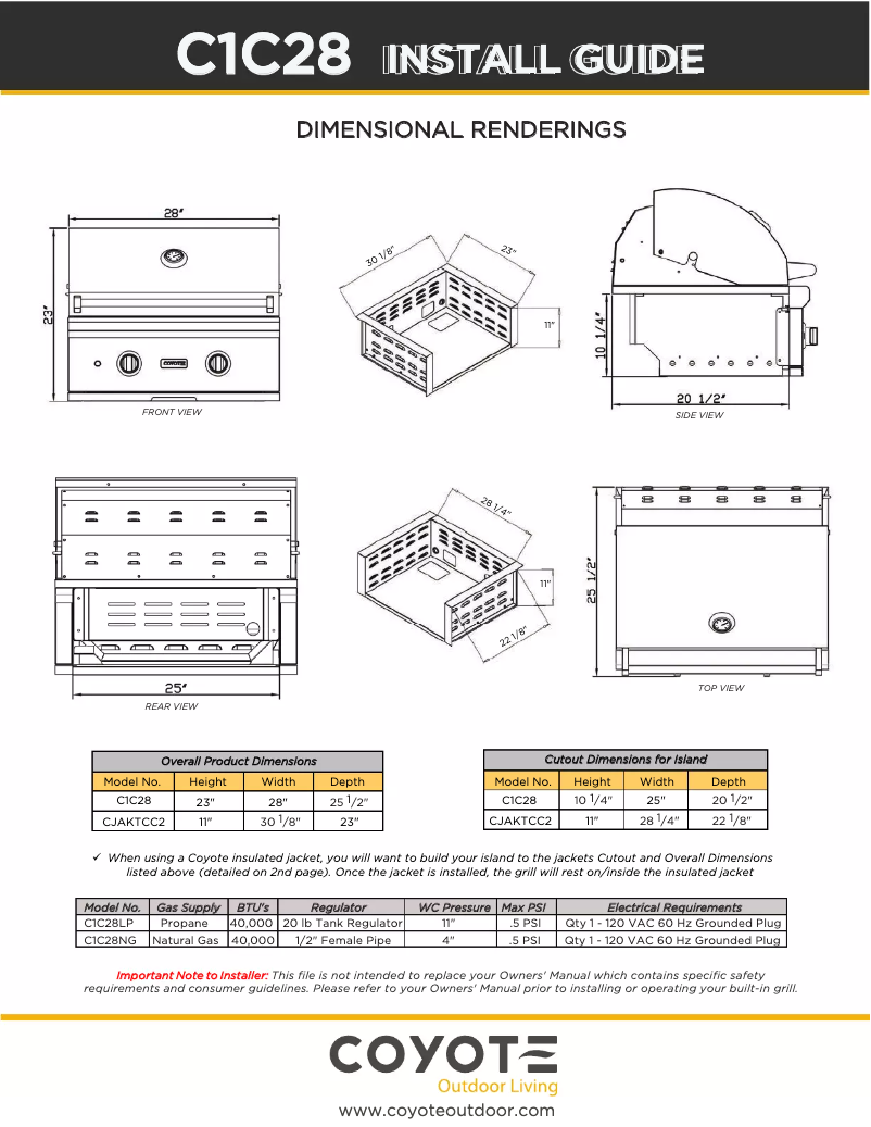 Page 1 de la notice Guide d'installation Coyote C1C28NG