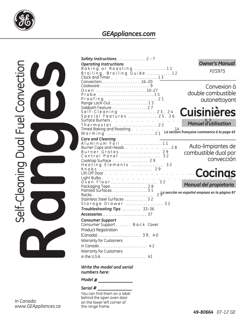 Image de la première page du manuel de l'appareil Profile P2S975SEPSS