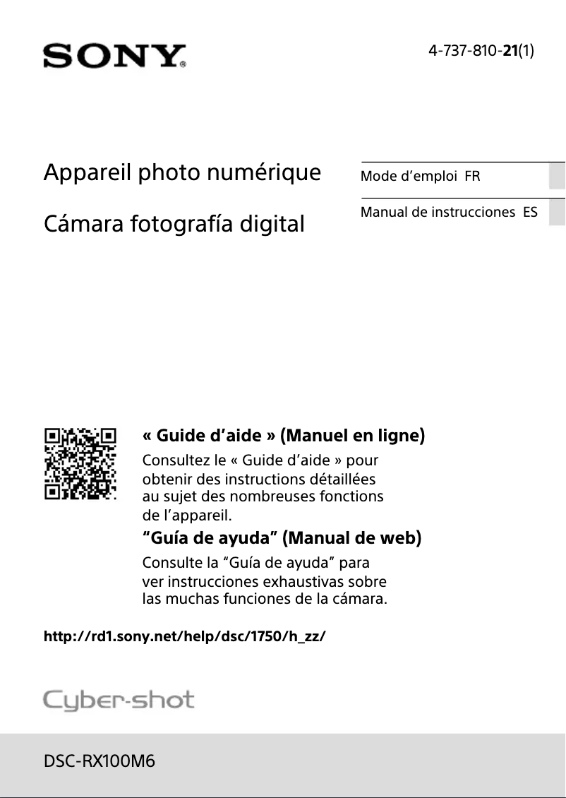 Image de la première page du manuel de l'appareil Cybershot DSC-RX100 VI