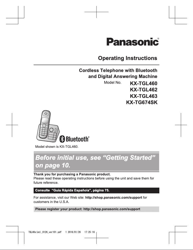 Page 1 de la notice Manuel utilisateur Panasonic KX-TGL463