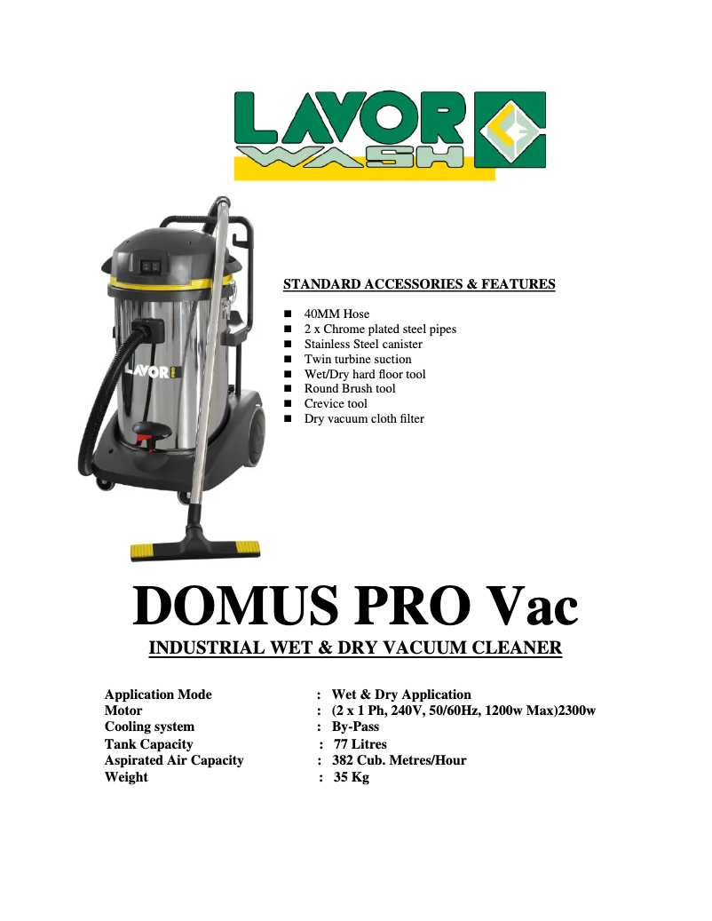 Page 1 de la notice Manuel utilisateur Lavorwash Domus Pro