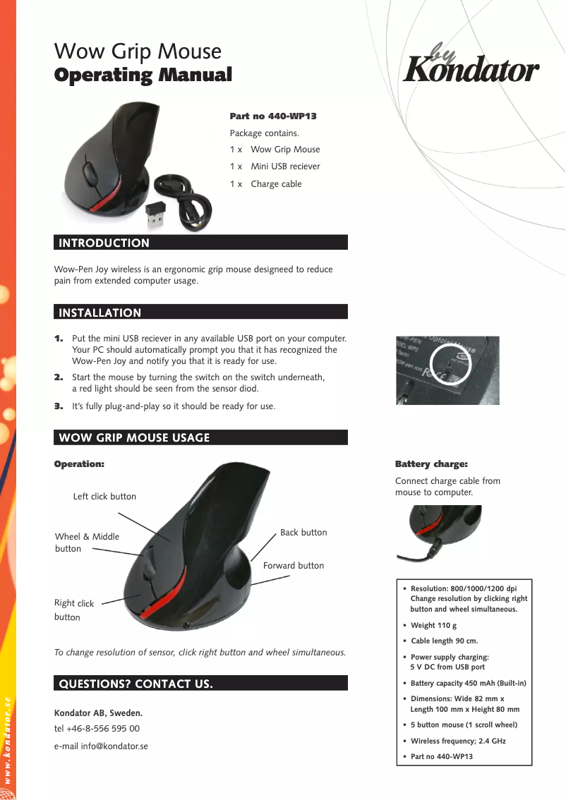 Page n°1 - Manuel utilisateur Kondator 440-WP13