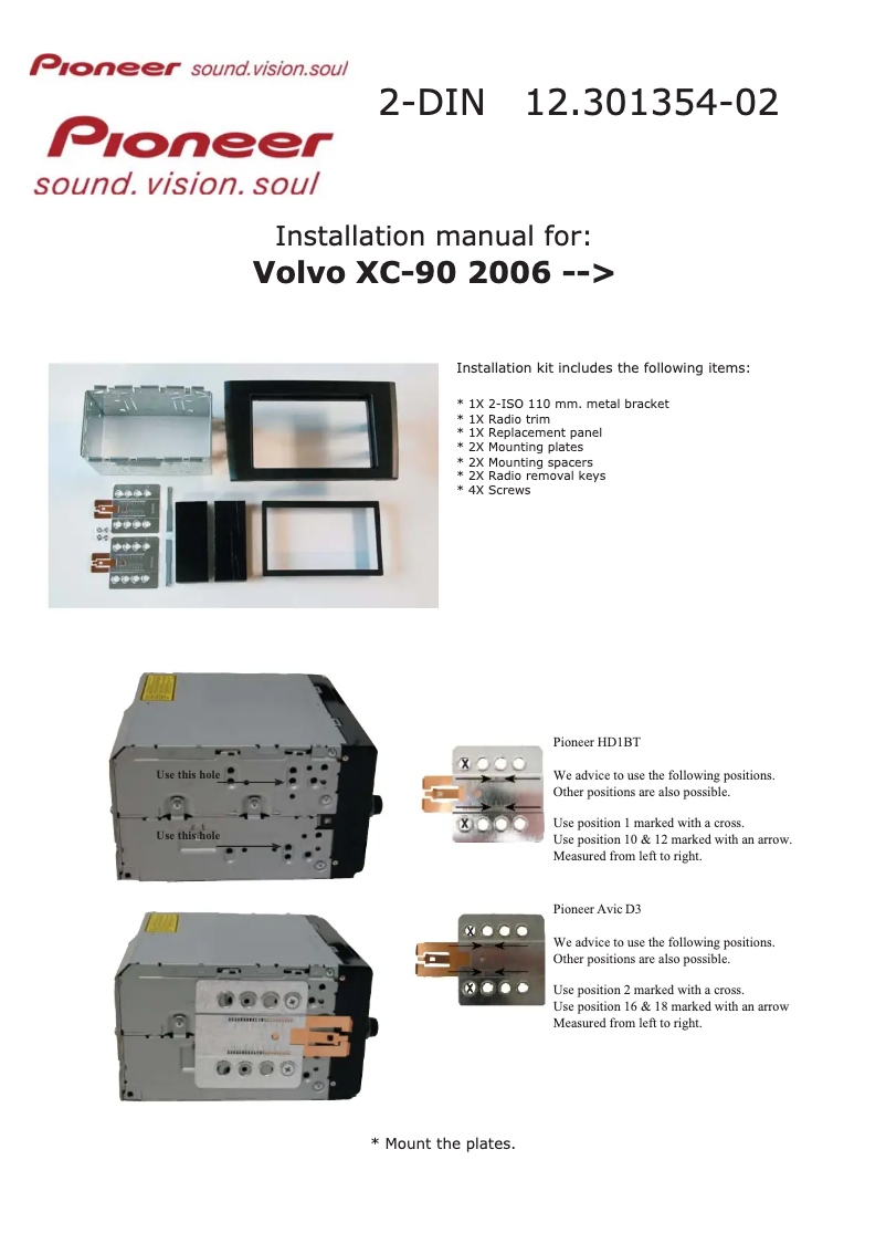 Page n°1 - Manuel utilisateur Pioneer 12.301354-02