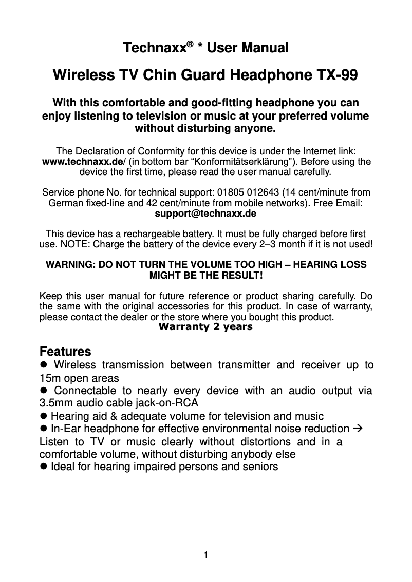 Image de la première page du manuel de l'appareil TX-99