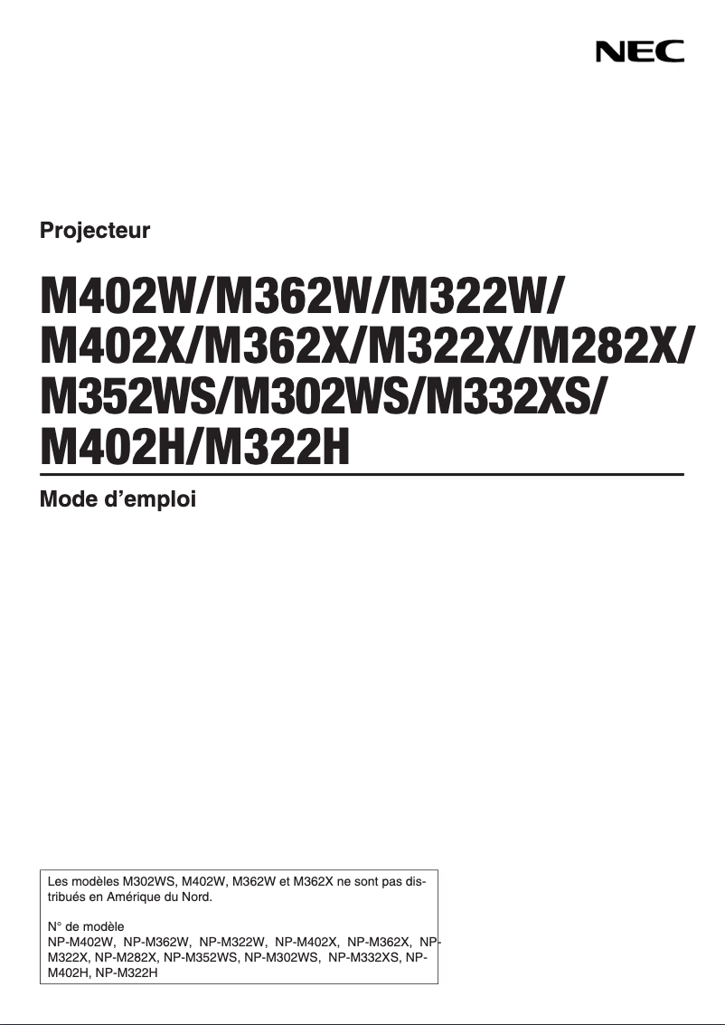 Page 1 de la notice Manuel utilisateur NEC M302WS