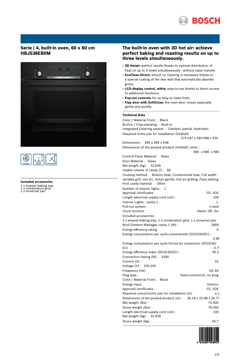 Image de la première page du manuel de l'appareil HBJ538EB0M