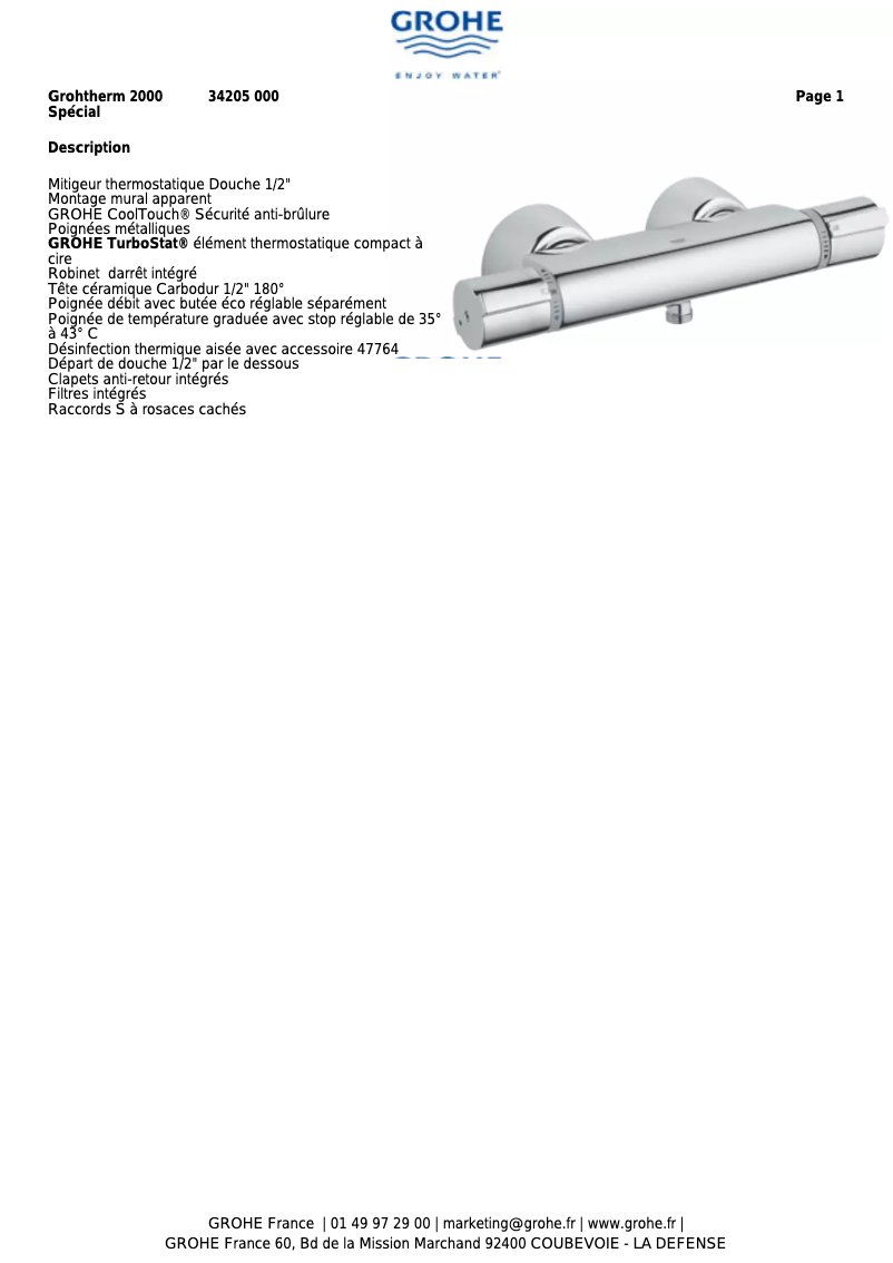 Page n°1 - Manuel utilisateur Grohe Grohtherm 2000