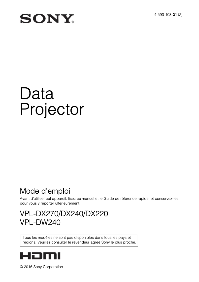 Image de la première page du manuel de l'appareil VPL-DX240N