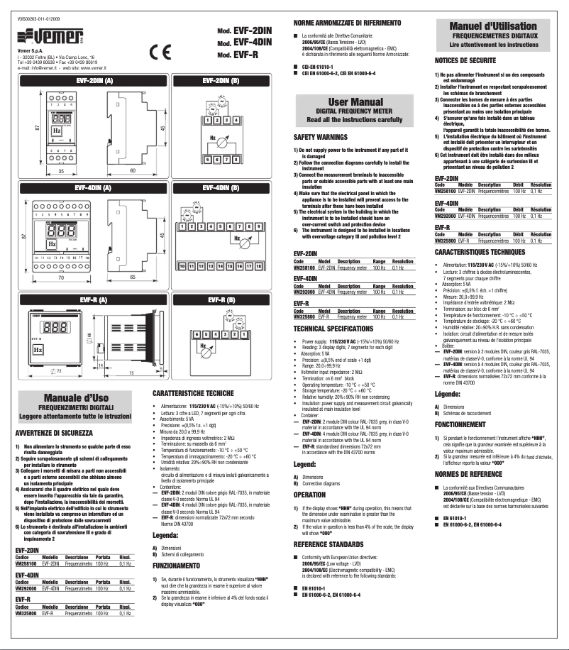 Image de la première page du manuel de l'appareil EVF-4DIN