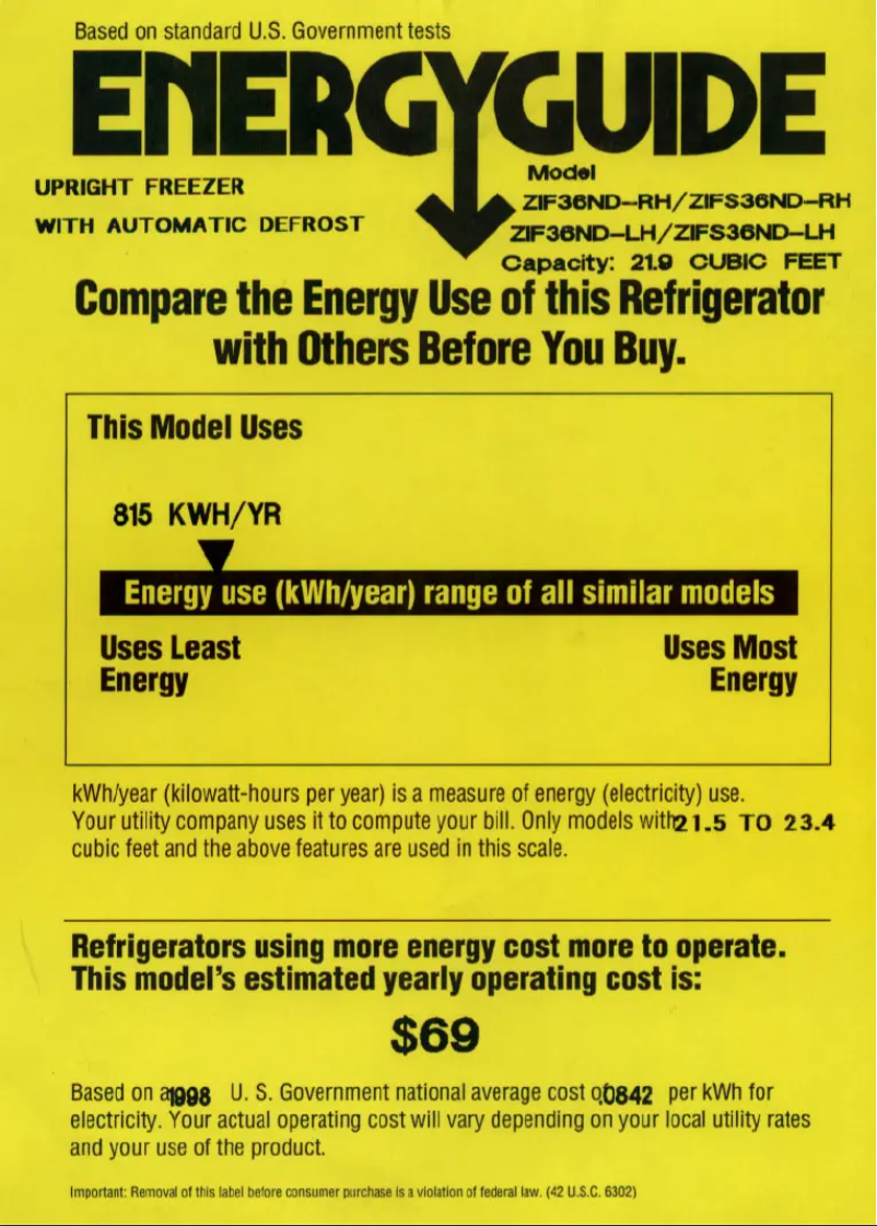 Page n°1 - Label énergétique GE ZIFS36NDLH