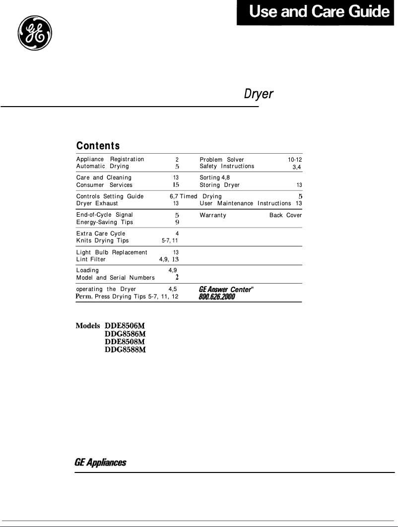 Page n°1 - Manuel utilisateur GE DDE8506M