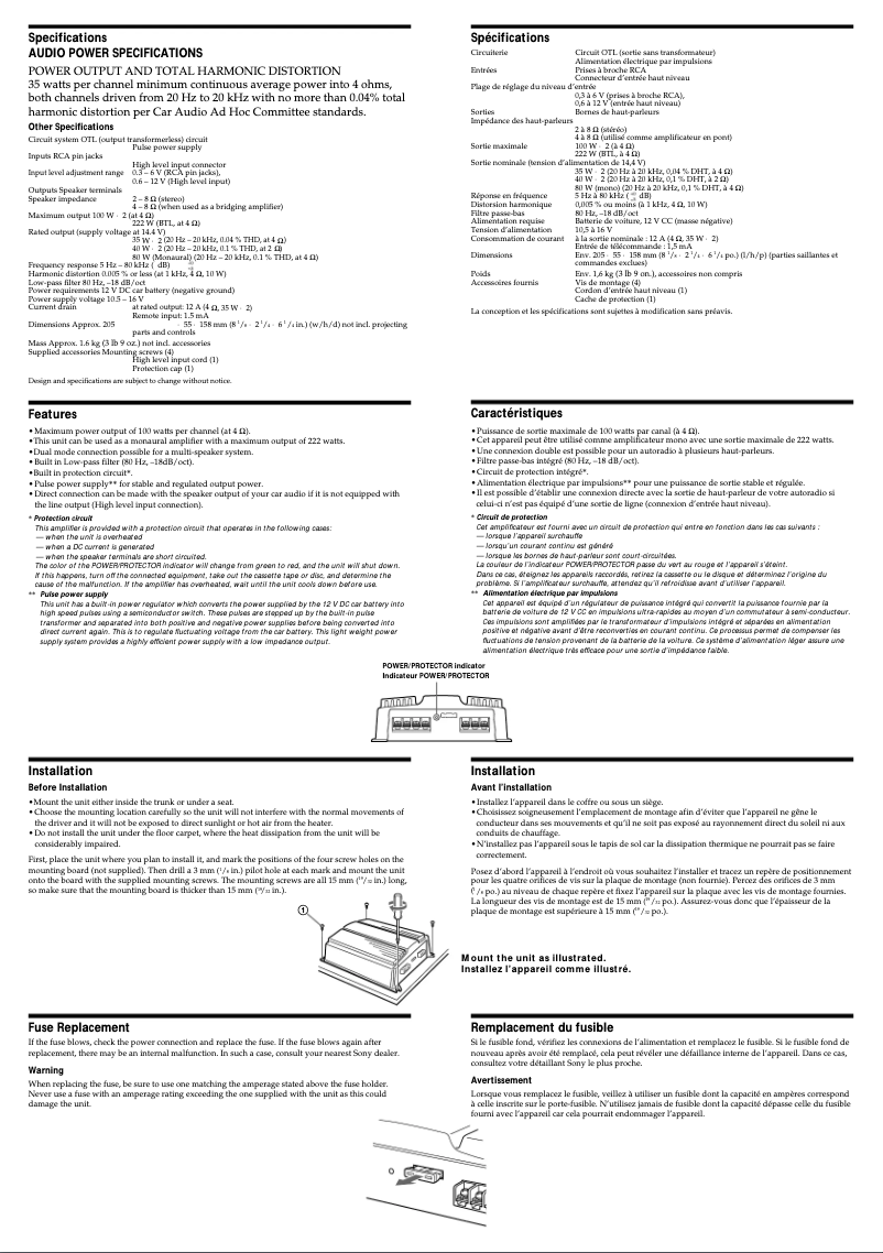 Page n°1 - Manuel utilisateur Sony XM-222W