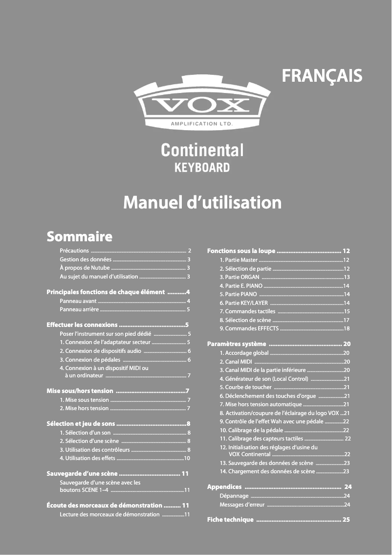 Page n°1 - Manuel utilisateur Korg VOX Continental