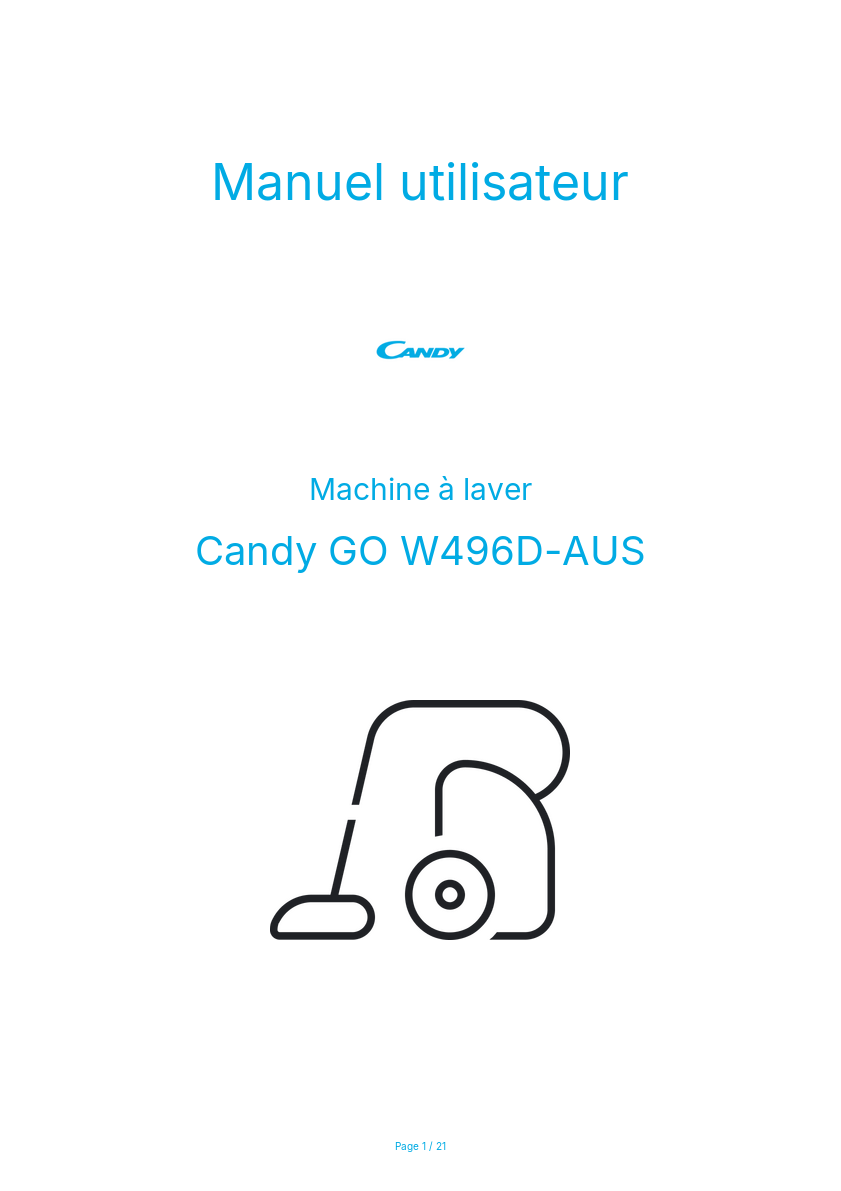 Page n°1 - Manuel utilisateur Candy GO W496D-AUS