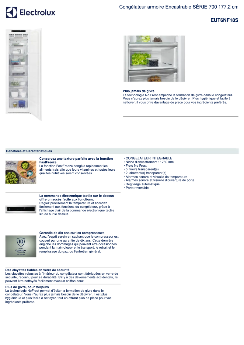 Page 1 de la notice Fiche technique AEG EUT6NF18S