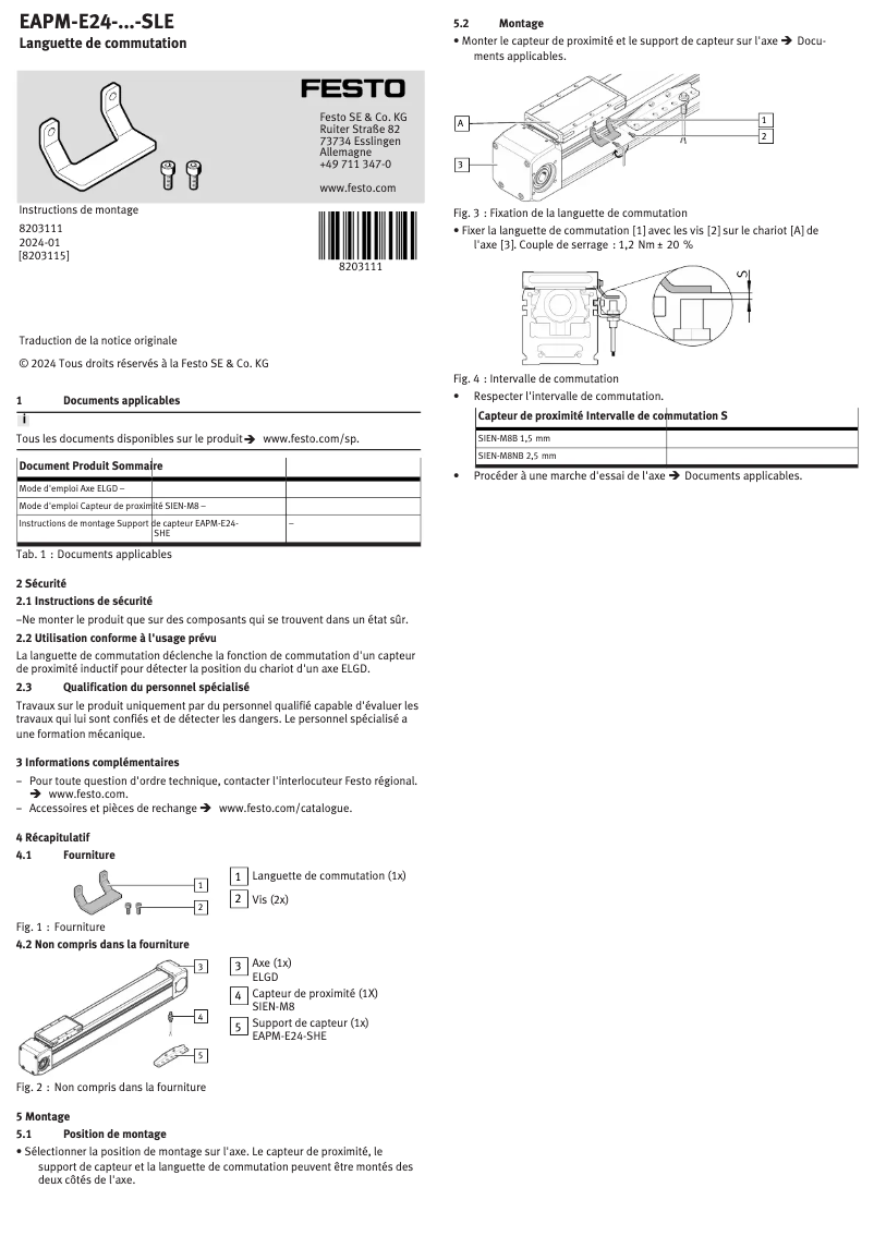 Page 1 de la notice Manuel utilisateur Festo EAPM-E24-60-SLE