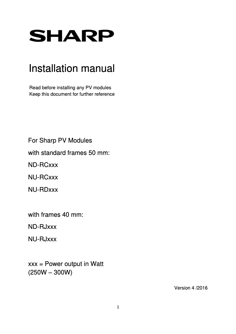 Page n°1 - Manuel utilisateur Sharp NU-RJ285