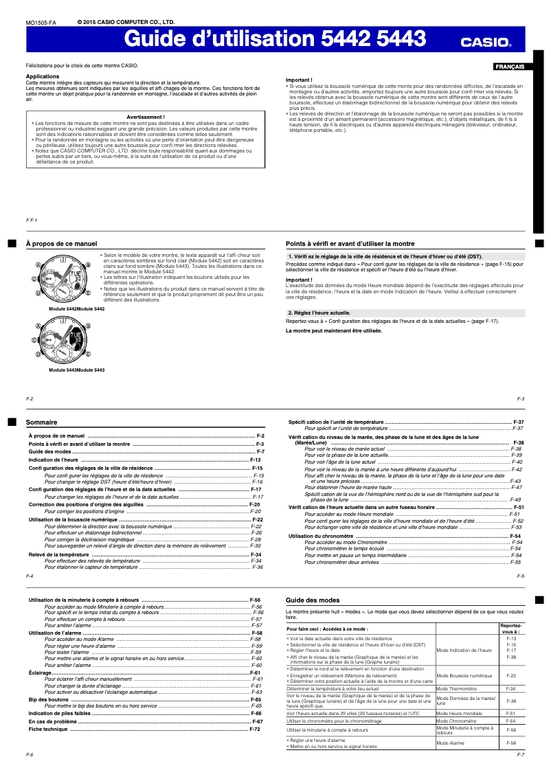 Page n°1 - Manuel utilisateur Casio G-Shock GN-1000-1AER