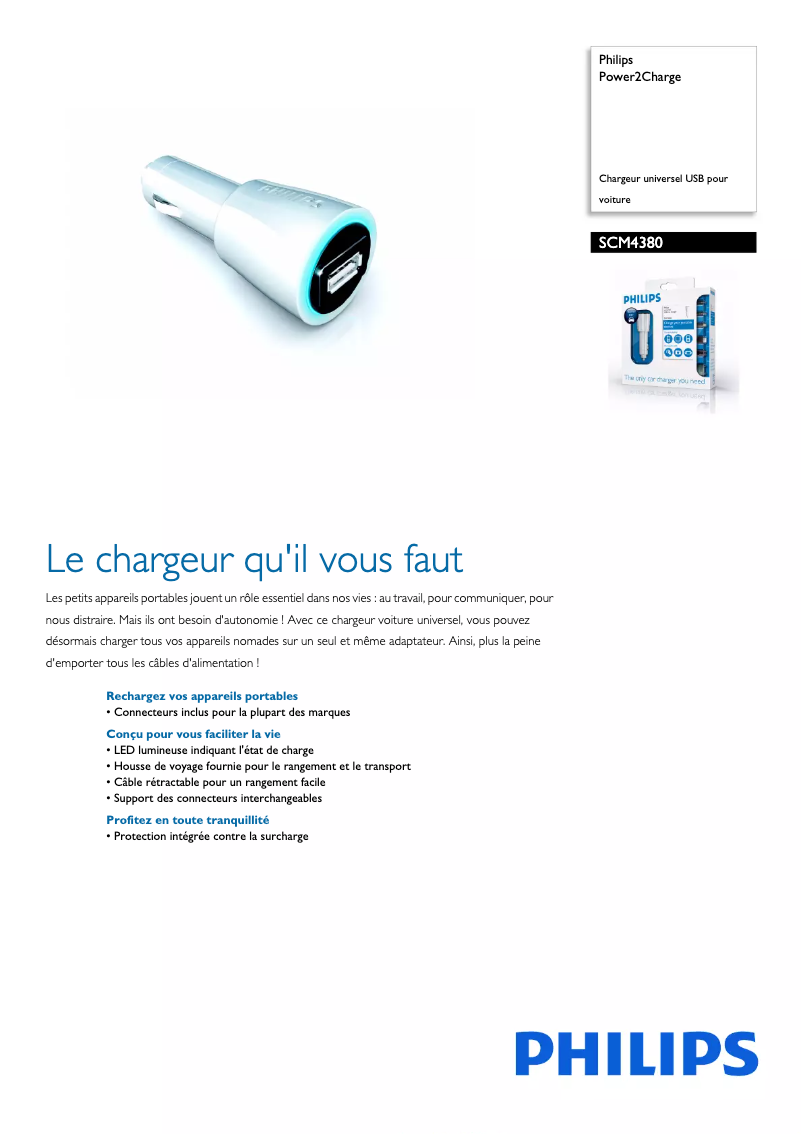 Page n°1 - Fiche technique Philips Power2Charge SCM4380