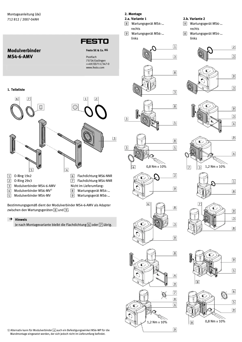 Page 1 de la notice Manuel utilisateur Festo MS4-6-AMV