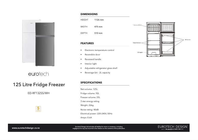 Page 1 de la notice Fiche technique Eurotech ED-RF132SS