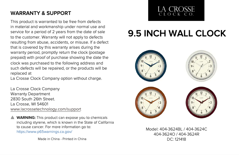 Page n°1 - Manuel utilisateur La Crosse Technology 404-3624R