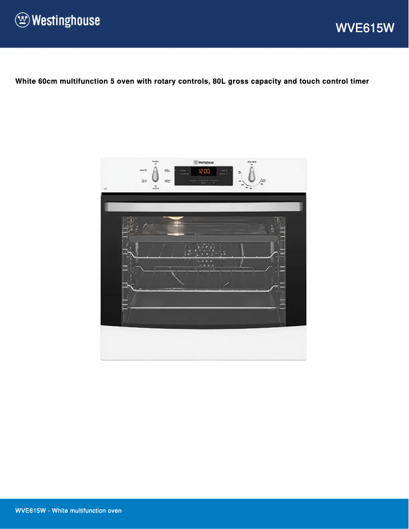 Page 1 de la notice Fiche technique Westinghouse WVE615W