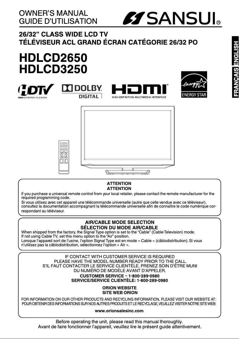 Page n°1 - Manuel utilisateur Sansui HDLCD2650