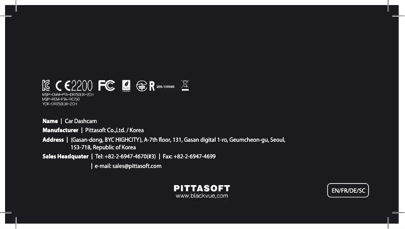 Page 1 de la notice Manuel utilisateur BlackVue DR750LW-2CH