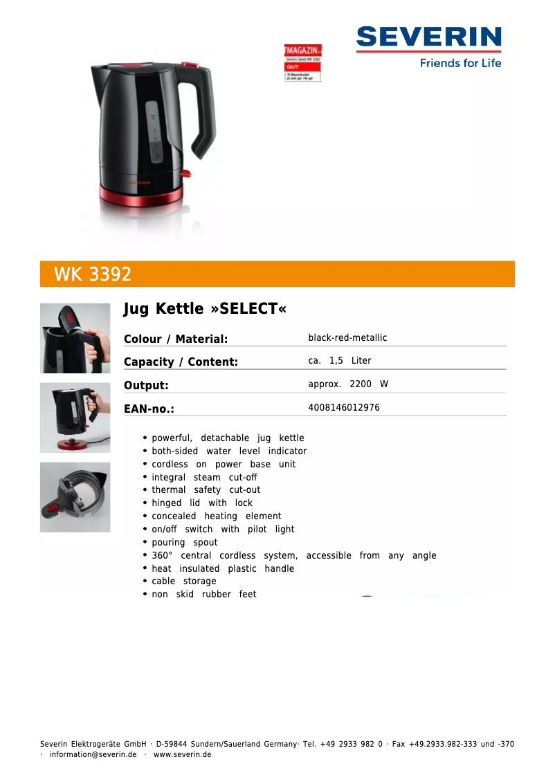 Page n°1 - Fiche technique Severin WK 3392