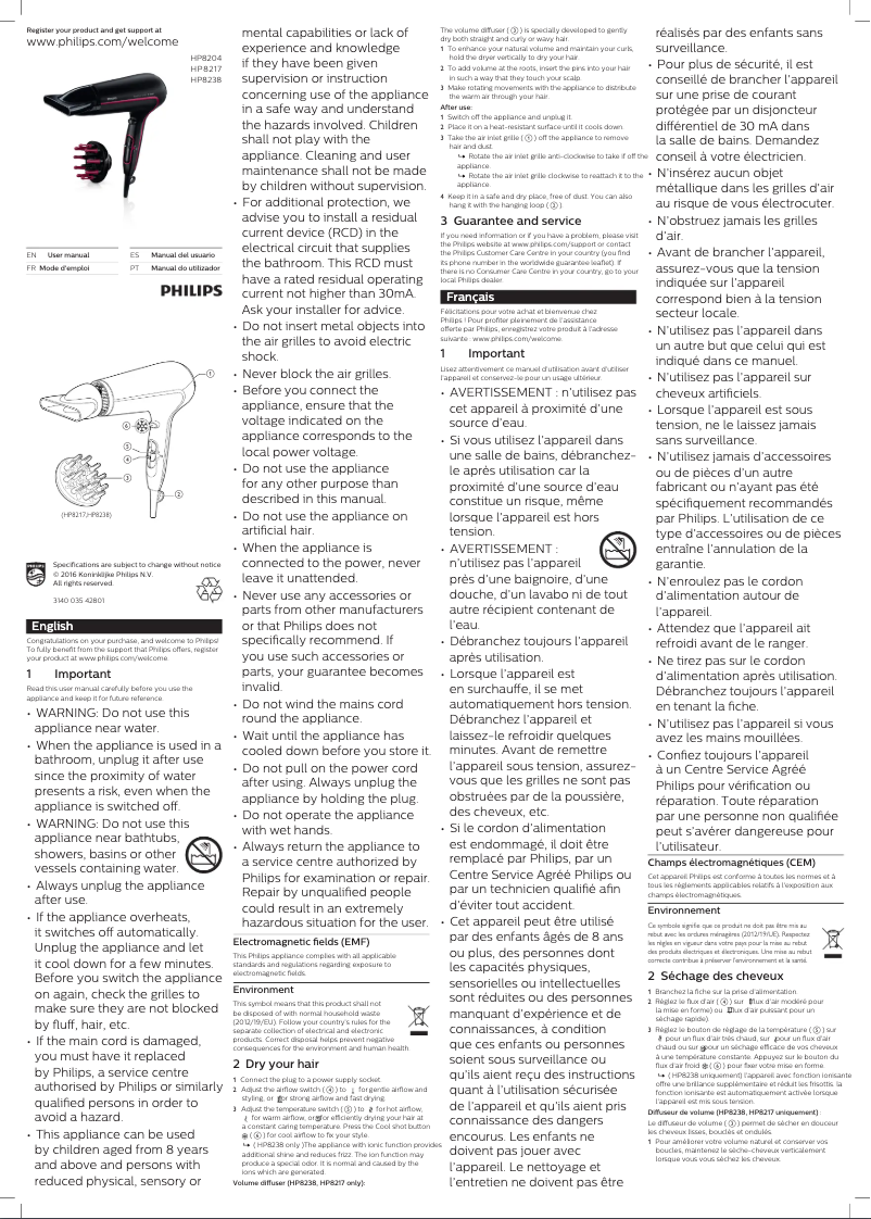 Page n°1 - Manuel utilisateur Philips ThermoProtect HP8238