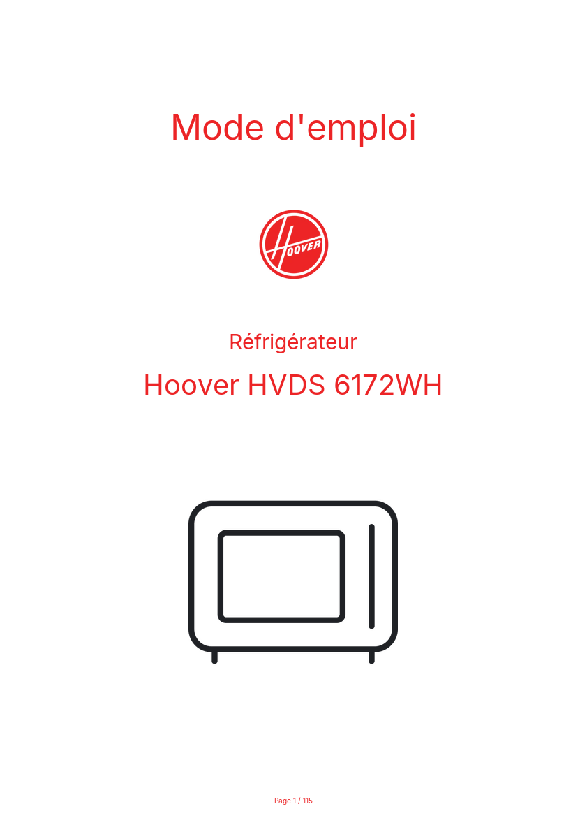 Page n°1 - Mode d'emploi Hoover HVDS 6172WH