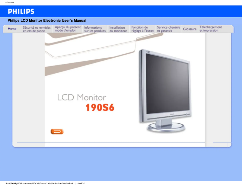 Page n°1 - Manuel utilisateur Philips 190S6
